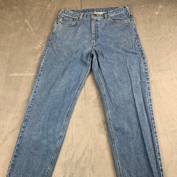 Carhartt B17-STW Relaxed Fit Jeans 36x34 Stonewash Blue 100% Cotton Logo Patch - Picture 1 of 9